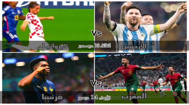 المنتخبات المتأهلة لدور النصف النهائي ومواعيد المباريات "4 مواجهات متبقية للفاينال" 