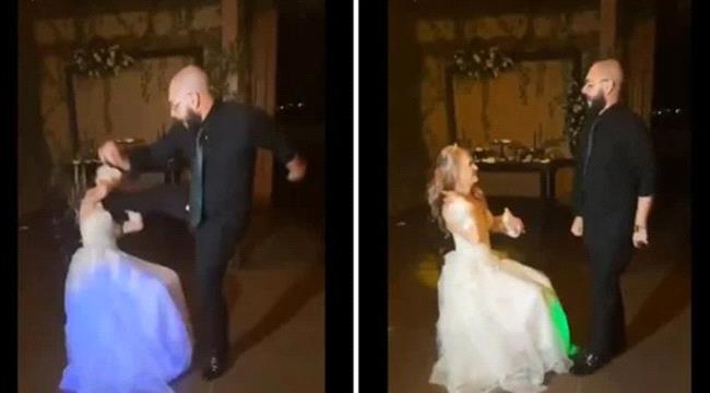 يركل عروسه في وجهها خلال حفل الزفاف (فيديو)