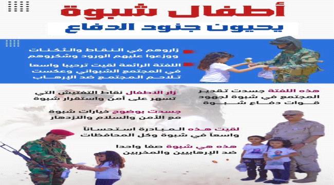 اطفال يقدومون الورود لجنود دفاع شبوة 