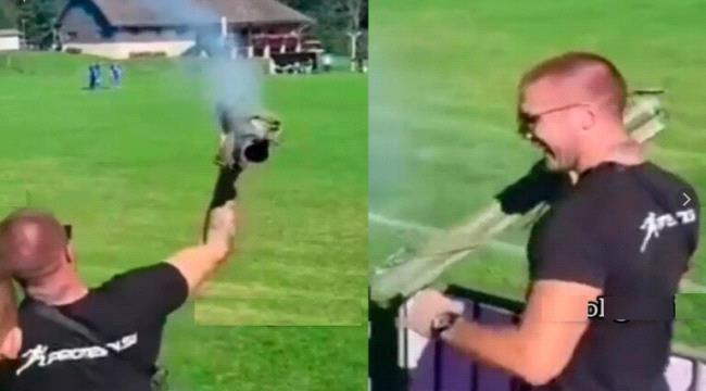 فيديو.. مشجع يطلق قذيفة في ملعب