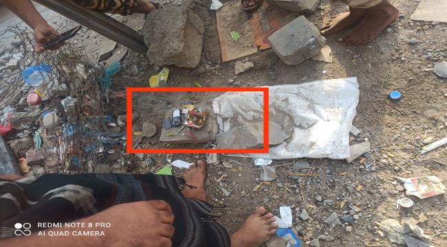 قوات مكافحة الإرهاب تفكك عبوة ناسفة في حوطة لحج (صورة)